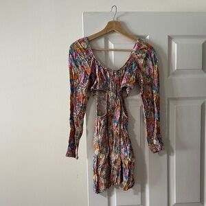 wild fable Multicolor Floral Ruffle Mini Dress - Pink, Blue, Orange, Yellow